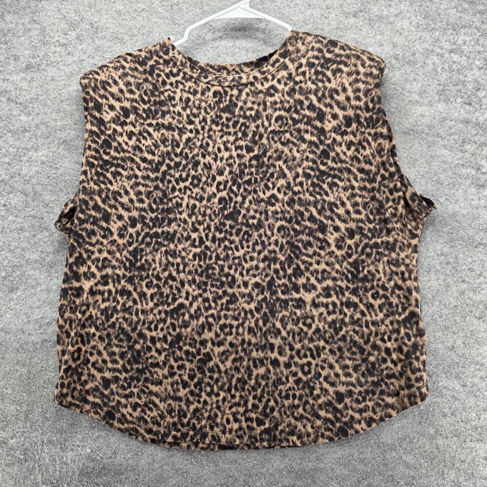 Good American Tank Womens 4 Brown Sepia Leopard Jersey Sleeveless Relaxed Fit